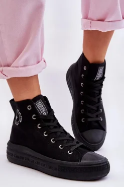 Sale Damskie Wysokie Trampki Materiałowe Big Star LL274A182 Czarne Damskie Trampki Damskie Big Star|Trampki Damskie Wysokie