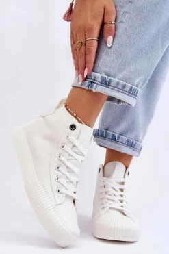 Trampki Damskie Big Star|Trampki Damskie Wysokie>Big Star Shoes Damskie Wysokie Trampki Materiałowe Big Star LL274445 Białe Biały