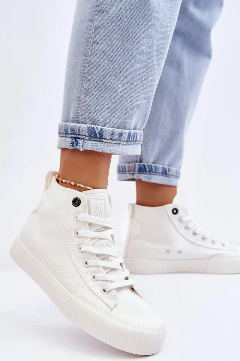 Trampki Damskie Big Star|Trampki Damskie Wysokie>Big Star Shoes Damskie Wysokie Trampki Materiałowe Big Star LL274445 Białe Biały