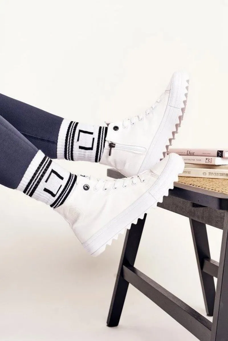 New Damskie Wysokie Trampki Na Dużej Podeszwie BIG STAR FF274241 Białe Damskie Trampki Damskie Big Star|Trampki Damskie Wysokie