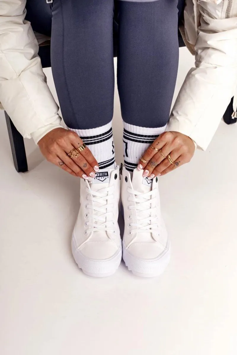 New Damskie Wysokie Trampki Na Dużej Podeszwie BIG STAR FF274241 Białe Damskie Trampki Damskie Big Star|Trampki Damskie Wysokie