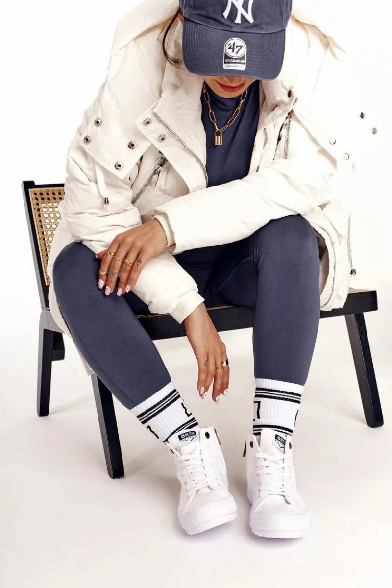 New Damskie Wysokie Trampki Na Dużej Podeszwie BIG STAR FF274241 Białe Damskie Trampki Damskie Big Star|Trampki Damskie Wysokie