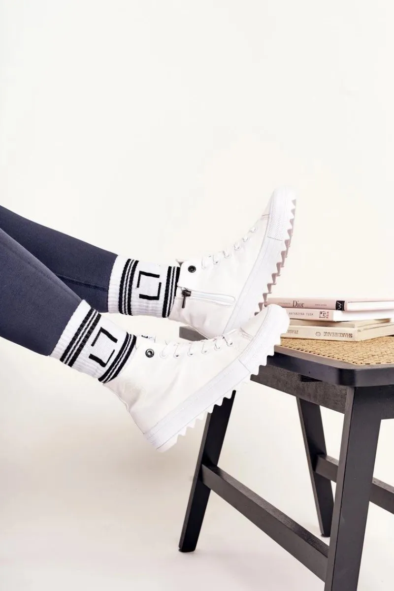 New Damskie Wysokie Trampki Na Dużej Podeszwie BIG STAR FF274241 Białe Damskie Trampki Damskie Big Star|Trampki Damskie Wysokie