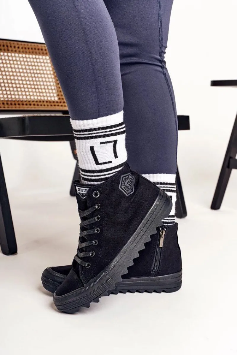 Best Big Star Shoes Damskie Wysokie Trampki Na Dużej Podeszwie BIG STAR FF274244 Czarne Czarny