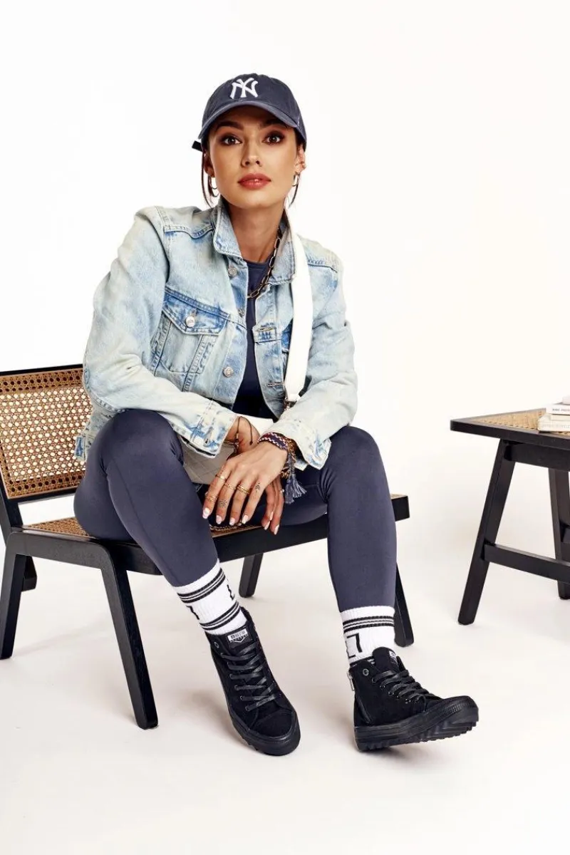 Best Big Star Shoes Damskie Wysokie Trampki Na Dużej Podeszwie BIG STAR FF274244 Czarne Czarny