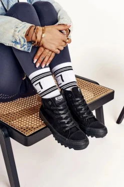 Best Big Star Shoes Damskie Wysokie Trampki Na Dużej Podeszwie BIG STAR FF274244 Czarne Czarny