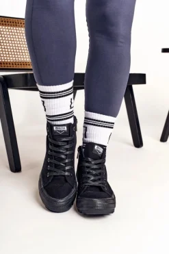 Best Big Star Shoes Damskie Wysokie Trampki Na Dużej Podeszwie BIG STAR FF274244 Czarne Czarny