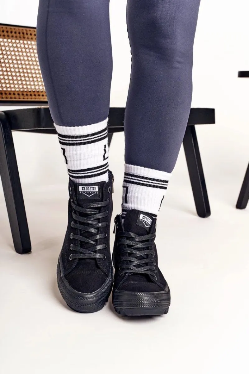 Best Big Star Shoes Damskie Wysokie Trampki Na Dużej Podeszwie BIG STAR FF274244 Czarne Czarny