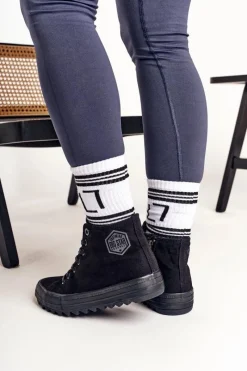 Best Big Star Shoes Damskie Wysokie Trampki Na Dużej Podeszwie BIG STAR FF274244 Czarne Czarny