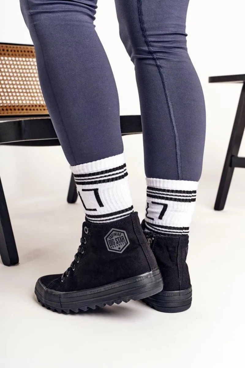 Best Big Star Shoes Damskie Wysokie Trampki Na Dużej Podeszwie BIG STAR FF274244 Czarne Czarny