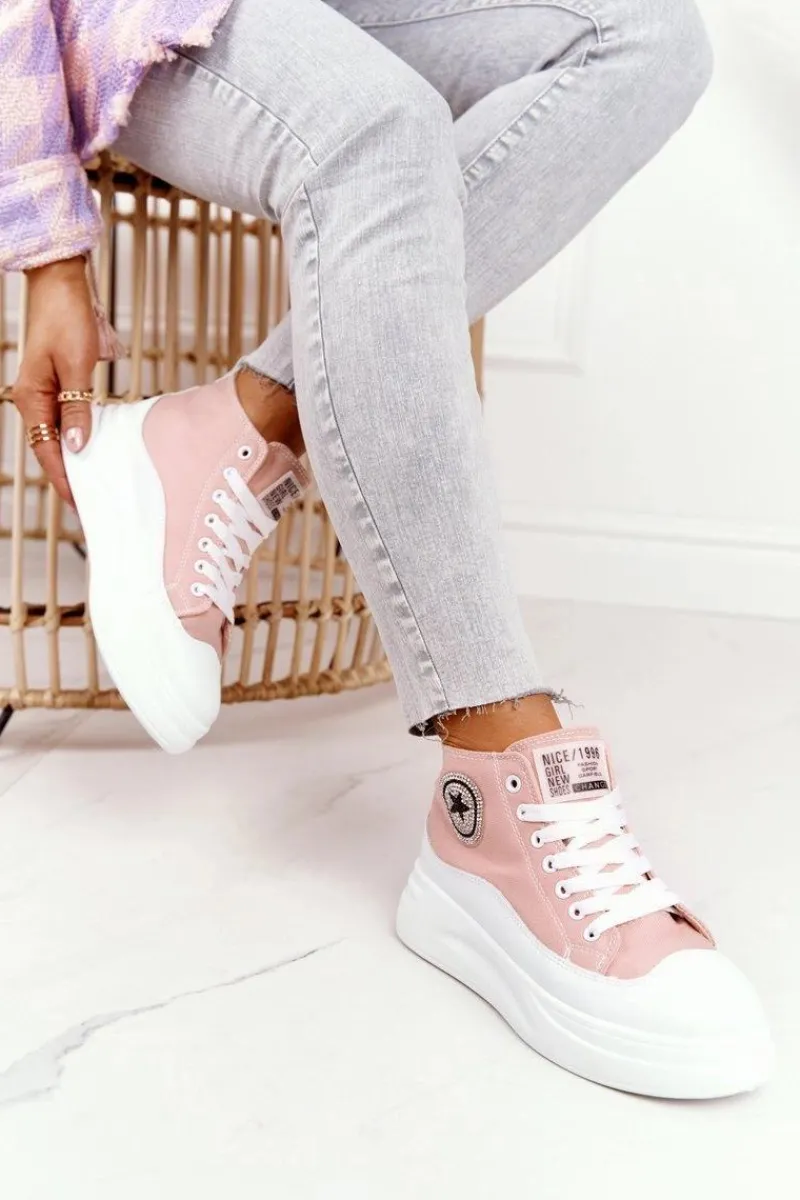 Hot Boto Damskie Wysokie Trampki Na Platformie Różowe Nice Girl