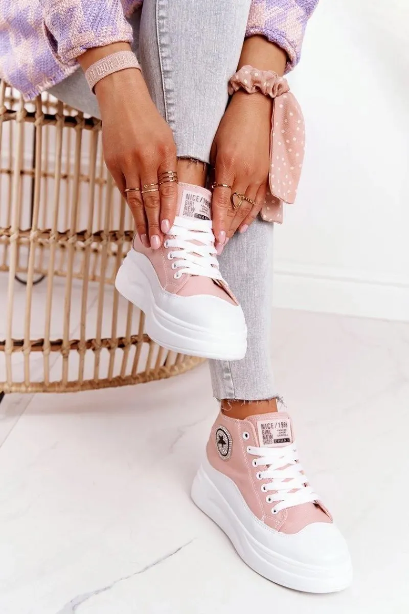 Hot Boto Damskie Wysokie Trampki Na Platformie Różowe Nice Girl