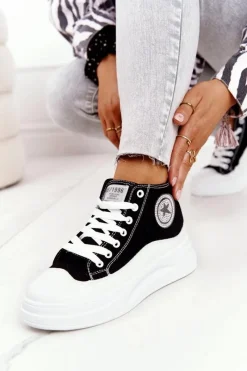 Clearance Damskie Wysokie Trampki Na Platformie Czarne Nice Girl Damskie Trampki Damskie Wysokie