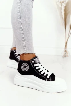 Clearance Damskie Wysokie Trampki Na Platformie Czarne Nice Girl Damskie Trampki Damskie Wysokie