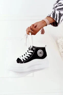 Clearance Damskie Wysokie Trampki Na Platformie Czarne Nice Girl Damskie Trampki Damskie Wysokie