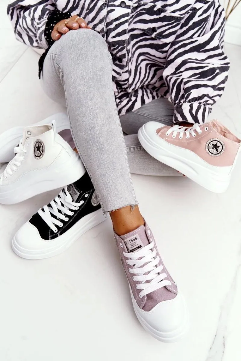 Clearance Damskie Wysokie Trampki Na Platformie Czarne Nice Girl Damskie Trampki Damskie Wysokie