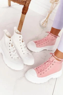 Sale Damskie Wysokie Trampki Na Dużej Podeszwie Różowe Trissy Damskie Trampki Damskie Wysokie