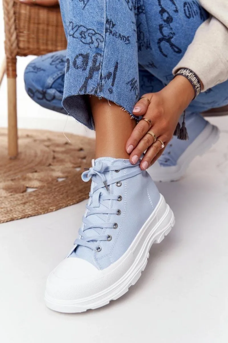 Trampki Damskie Wysokie>Boto Damskie Wysokie Trampki Na Dużej Podeszwie Niebieskie Trissy