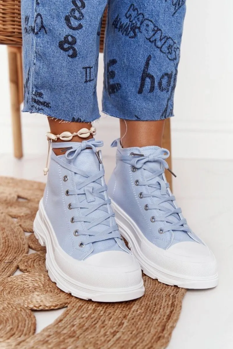 Trampki Damskie Wysokie>Boto Damskie Wysokie Trampki Na Dużej Podeszwie Niebieskie Trissy