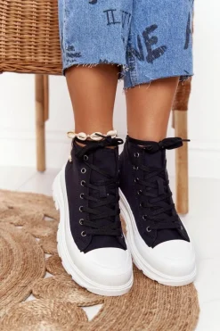 Hot Boto Damskie Wysokie Trampki Na Dużej Podeszwie Czarne Trissy