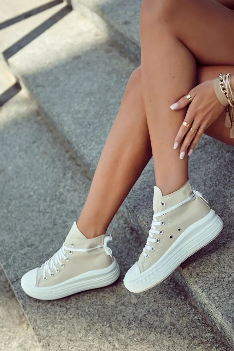 Trampki Damskie Wysokie>Boto Damskie Wysokie Trampki Wiązane Beżowe Carlyn