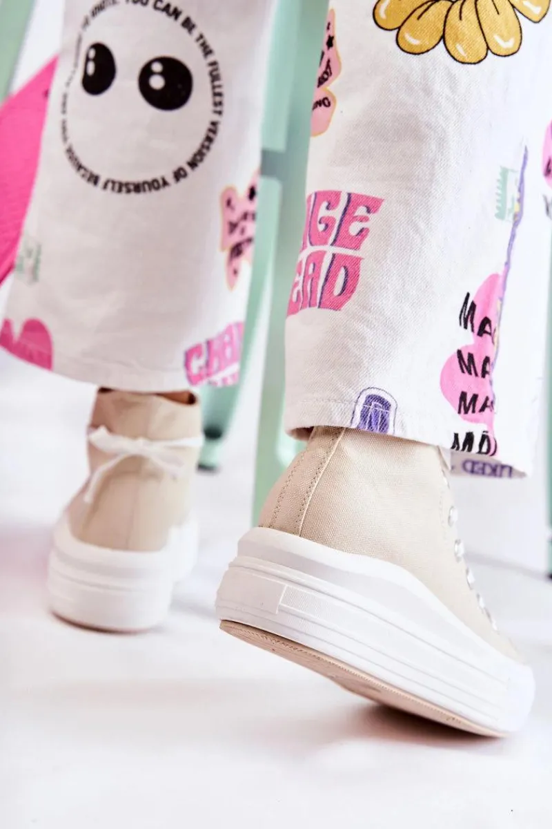 Trampki Damskie Wysokie>Boto Damskie Wysokie Trampki Wiązane Beżowe Carlyn