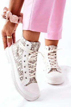 Clearance Boto Damskie Wysokie Trampki Z Nadrukiem Białe Only You