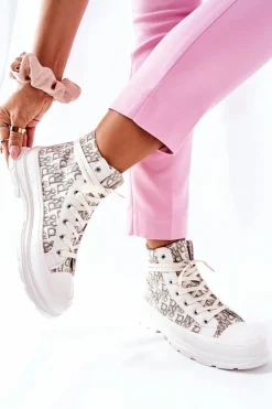 Clearance Boto Damskie Wysokie Trampki Z Nadrukiem Białe Only You