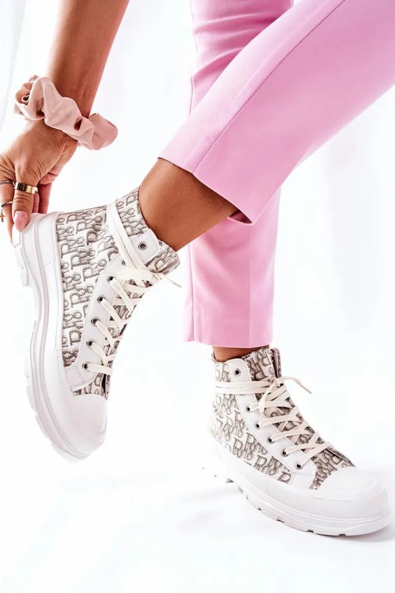 Clearance Boto Damskie Wysokie Trampki Z Nadrukiem Białe Only You