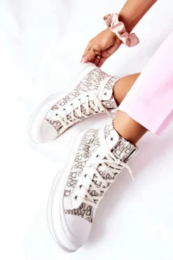 Clearance Boto Damskie Wysokie Trampki Z Nadrukiem Białe Only You