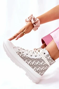 Clearance Boto Damskie Wysokie Trampki Z Nadrukiem Białe Only You