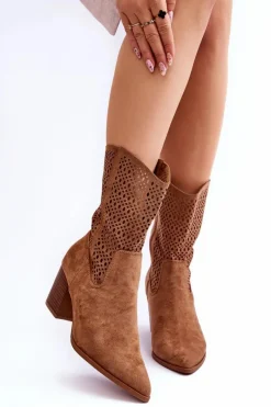 Clearance Damskie Wysokie Zamszowe Botki Kowbojki Brązowe Turner Damskie Botki Wiosenne|Botki Na Słupku