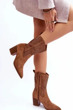 Clearance Damskie Wysokie Zamszowe Botki Kowbojki Brązowe Turner Damskie Botki Wiosenne|Botki Na Słupku