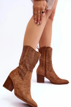 Clearance Damskie Wysokie Zamszowe Botki Kowbojki Brązowe Turner Damskie Botki Wiosenne|Botki Na Słupku