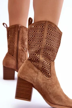 Clearance Damskie Wysokie Zamszowe Botki Kowbojki Brązowe Turner Damskie Botki Wiosenne|Botki Na Słupku