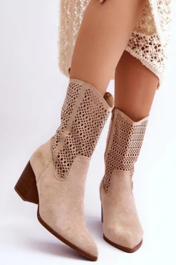 Botki Wiosenne|Botki Na Słupku>Boto Damskie Wysokie Zamszowe Botki Kowbojki Beżowe Turner