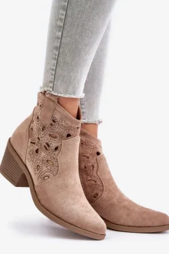 Botki Na Słupku|Botki Na Obcasie></noscript>Damskie buty S.Barski Damskie Zamszowe Ażurowe Botki Kowbojki Beżowe S.Barski HY42-086
