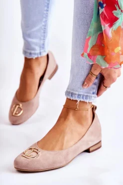 Sale Damskie Zamszowe Baleriny Z Ozdobą Nicole 2746 Beżowe Damskie Baleriny Skórzane|Baleriny Klasyczne