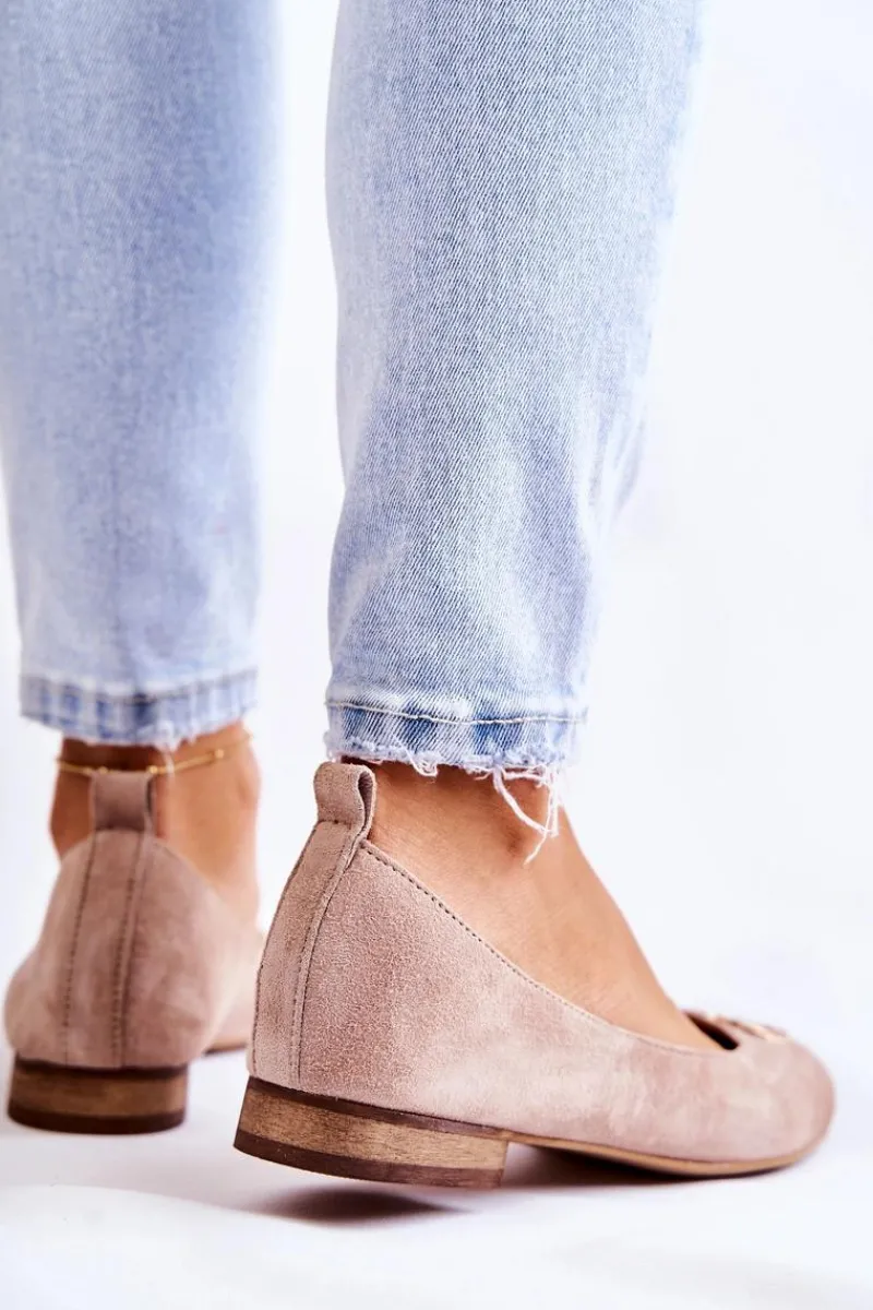 Sale Damskie Zamszowe Baleriny Z Ozdobą Nicole 2746 Beżowe Damskie Baleriny Skórzane|Baleriny Klasyczne