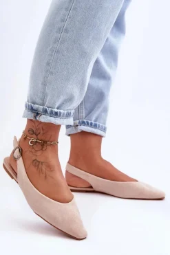 Baleriny Klasyczne>Boto Damskie Zamszowe Baleriny Beżowe Kenra