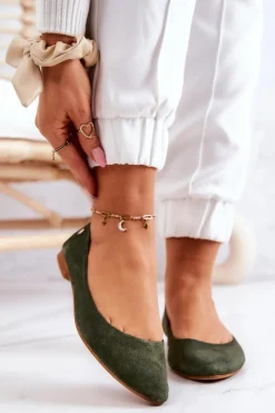 Clearance Maciejka Damskie Zamszowe Baleriny 04100-45 Khaki