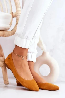 Baleriny Skórzane|Baleriny Klasyczne>Maciejka Damskie Zamszowe Baleriny 04100-44 Ciemnożółte