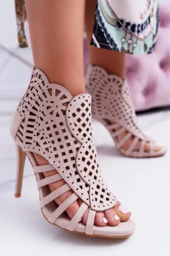 Sandały Na Obcasie>Boto Damskie Zamszowe Beżowe Sandały na Szpilce Viviane