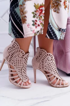 Sandały Na Obcasie>Boto Damskie Zamszowe Beżowe Sandały na Szpilce Viviane