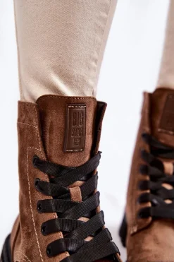 Outlet Damskie Zamszowe Botki Big Star KK274504 Brązowe Damskie Damskie Trapery|Botki Sznurowane