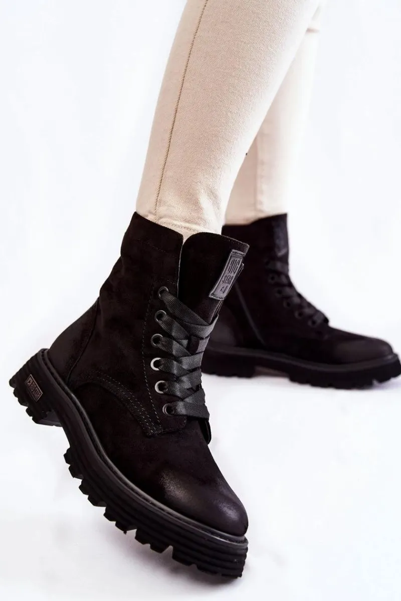 Online Big Star Shoes Damskie Zamszowe Botki Big Star KK274503 Czarne