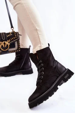 Online Big Star Shoes Damskie Zamszowe Botki Big Star KK274503 Czarne