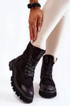 Online Big Star Shoes Damskie Zamszowe Botki Big Star KK274503 Czarne