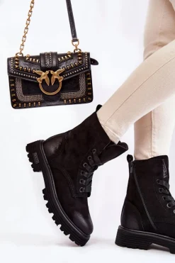 Online Big Star Shoes Damskie Zamszowe Botki Big Star KK274503 Czarne