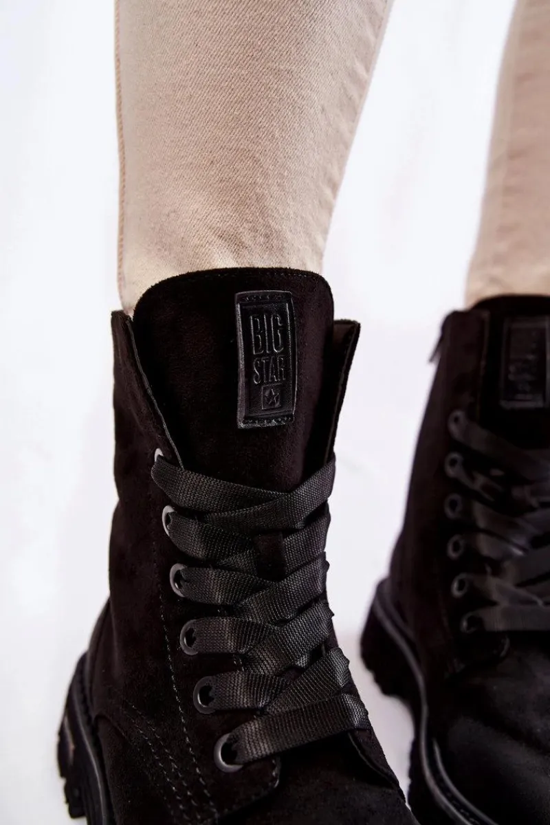 Online Big Star Shoes Damskie Zamszowe Botki Big Star KK274503 Czarne